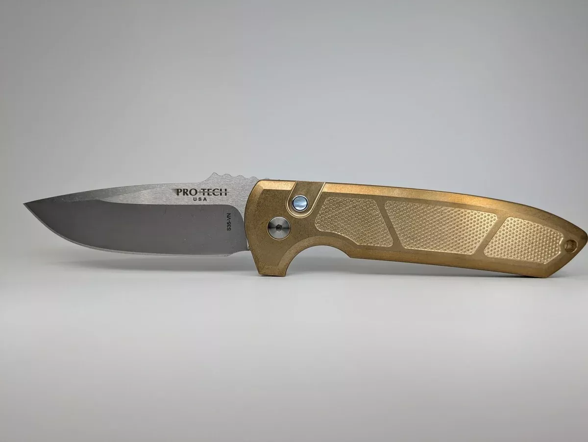 Protech Rockeye Custom ALBronze Handle Stonewash Blade Auto Folding Knife