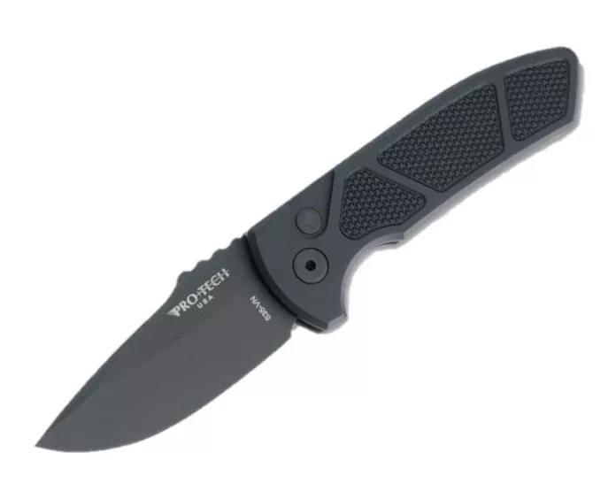 Protech Short Blade Rockeye Black Knurling Handle Black Plain Edge Auto Folding Knife