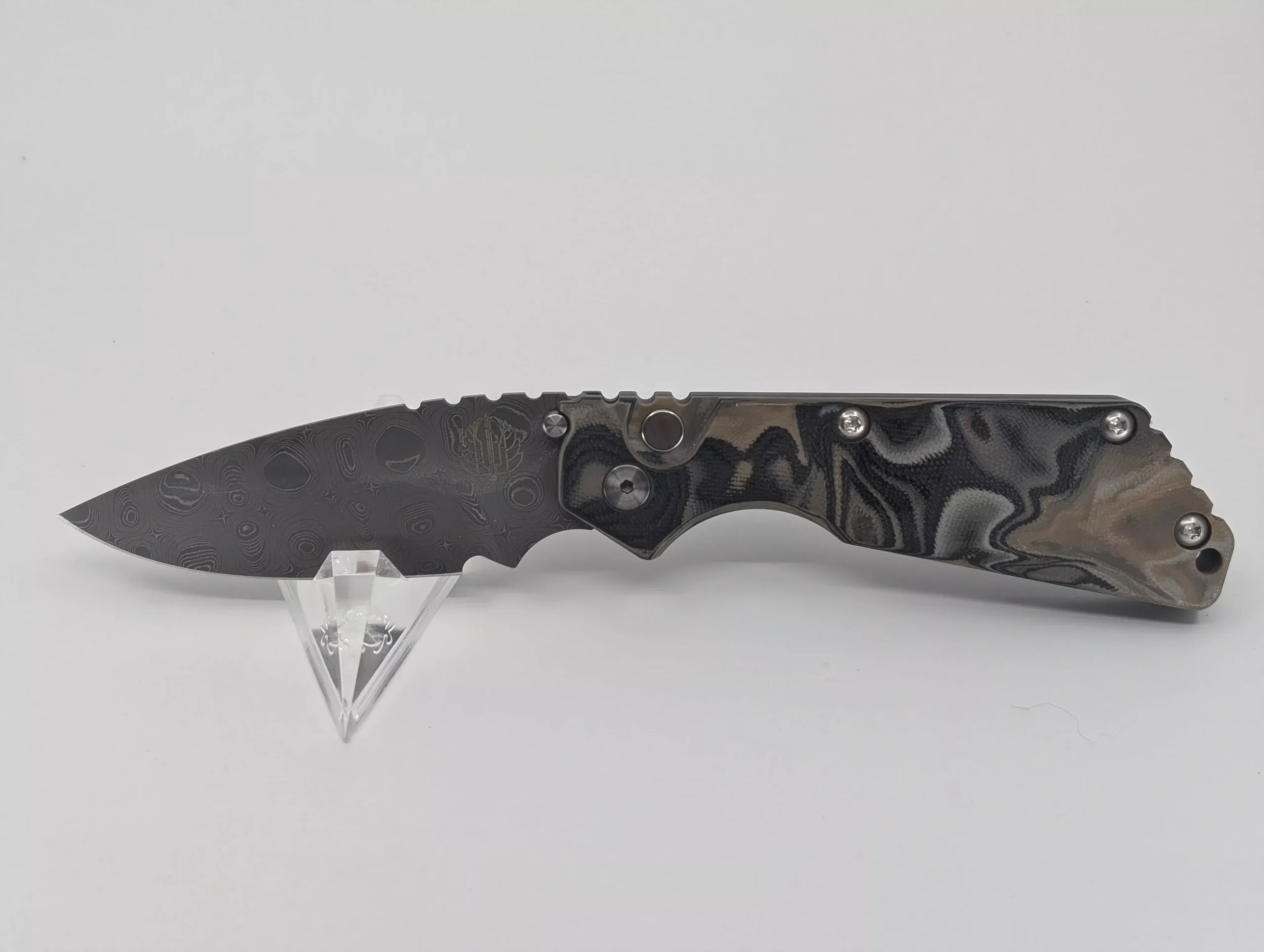 Protech Strider SnG Camo G10 Pearl Button “Virus” Stainless Damascus Auto Folding Knife 17 of 50