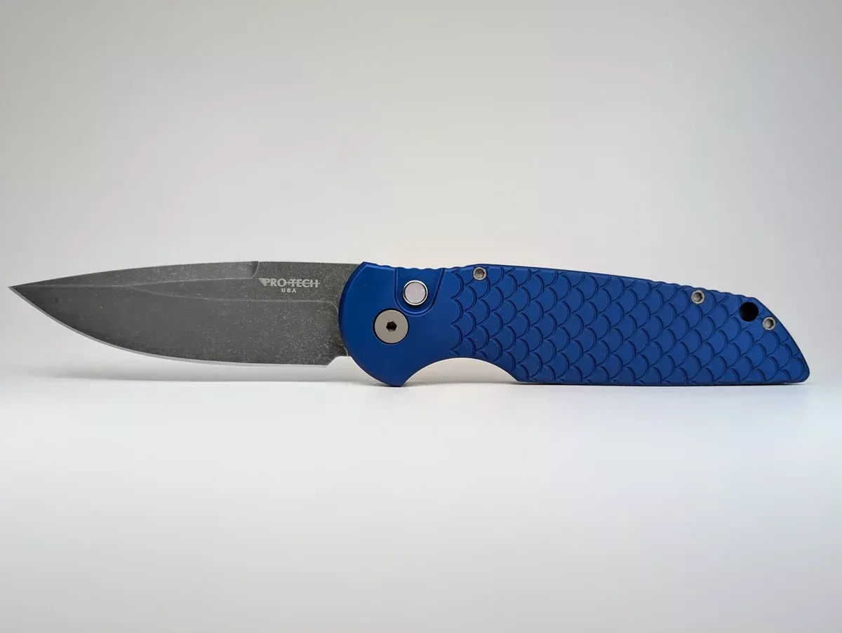 Protech Tactical Response 3 Blue Fish Scale Acid Wash 154-CM Auto Folding Knife