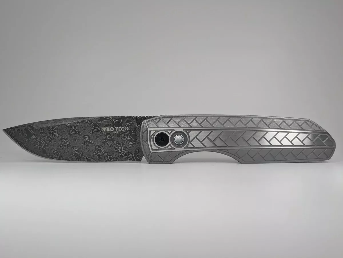 Protech x Vero Synapse 2 Custom Steel Herringbone w/ Raindrop Damascus Auto Folding Knife