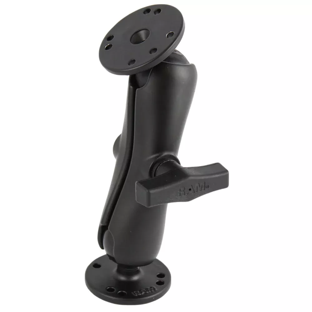RAM Mount 1.5″ Ball Double Socket Arm w/2 2.5″ Round Bases – AMPs Pattern [RAM-101U]