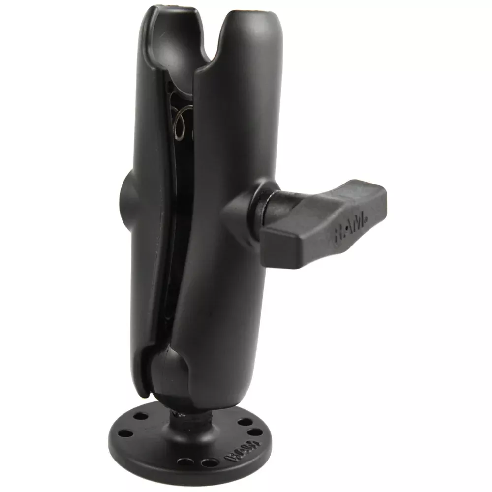 RAM Mount 1.5″ Ball Double Socket Arm w/2.5″ Round Base [RAM-103U]