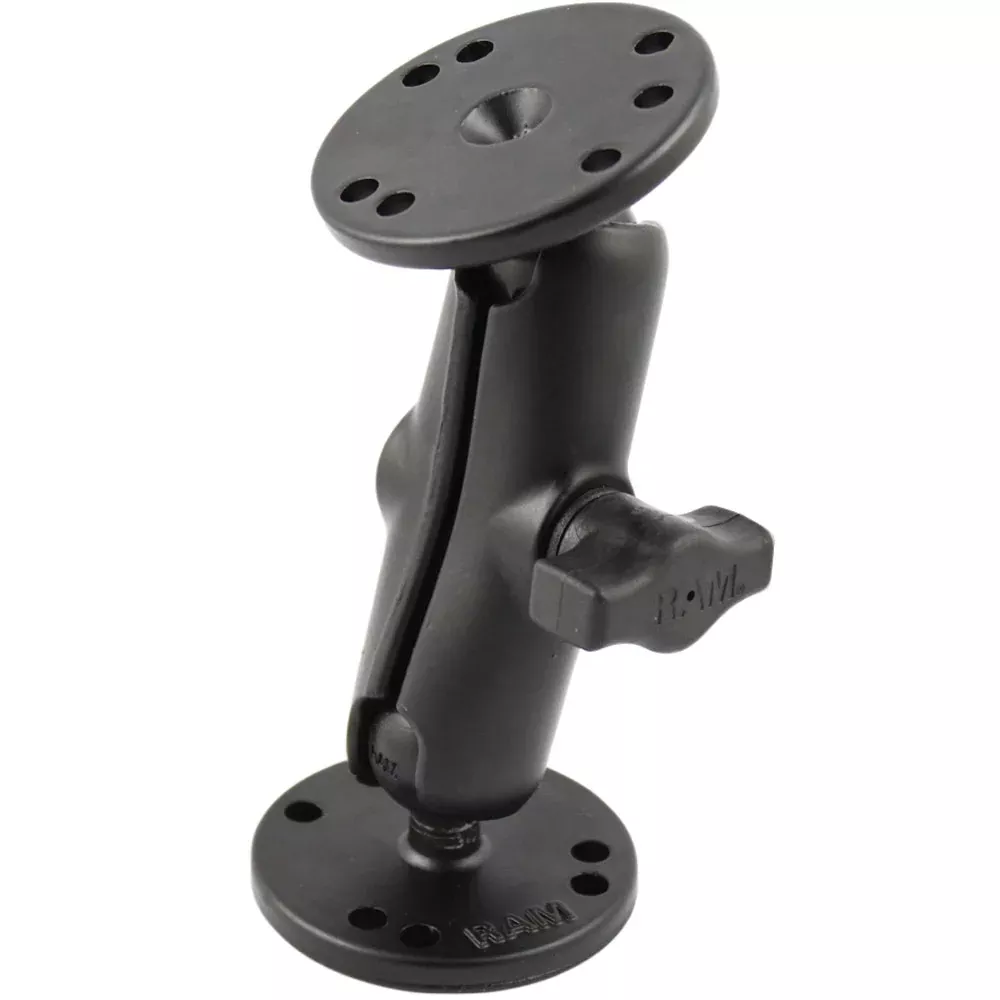 RAM Mount 1″ Ball Double Socket Arm w/2 2.5″ Round Bases – AMPS Hole Pattern [RAM-B-101U]