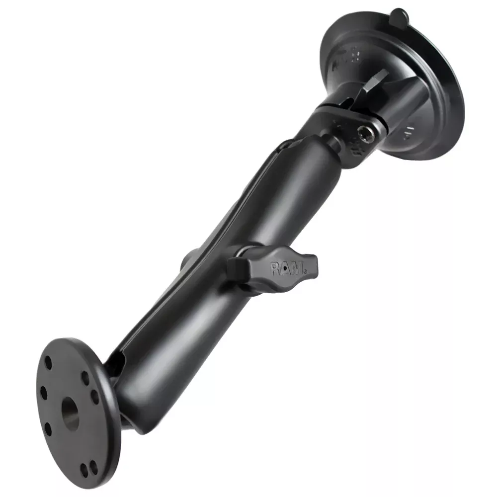 RAM Mount Twist Lock Suction Cup Mount w/Long Double Socket Arm & 2.5″ Round Base – AMPS Hole Pattern (9″ Length) [RAM-B-166-C-202U]