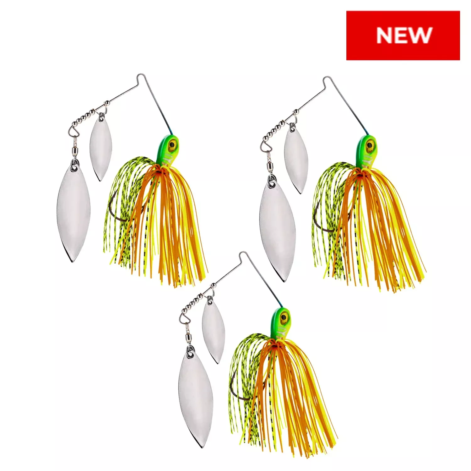 Reaction Tackle Lead Spinnerbait Jigs – 3-Pack, Double Willow Blade – New