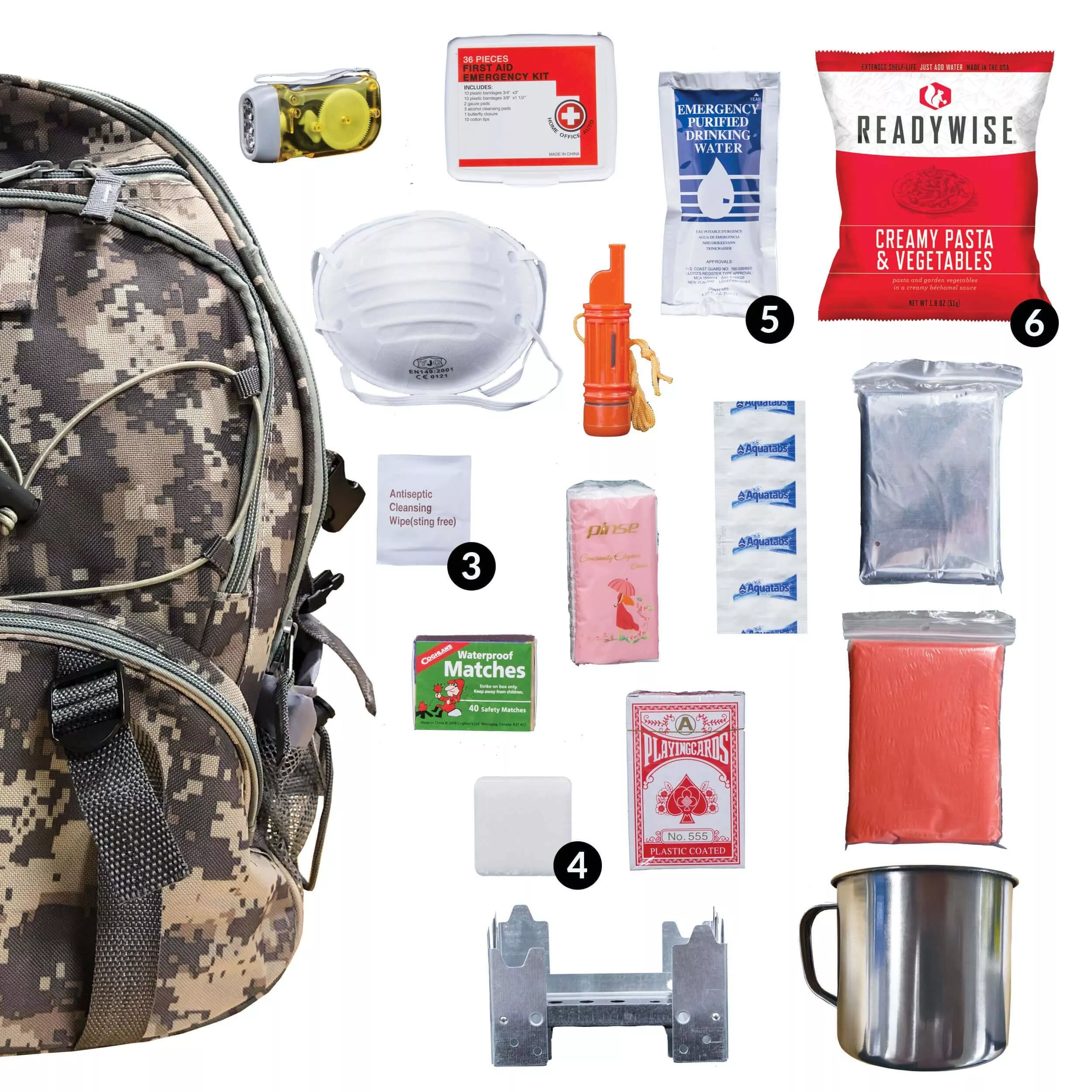 ReadyWise – 64 Piece Survival Back Pack (Camo)