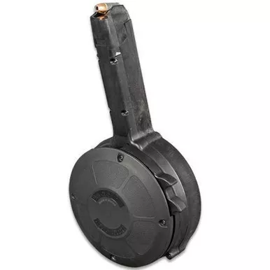 Red White & Blue GLOCK Drum Magazine 9mm 50 Rounds Polymer Black GL9MM50RD