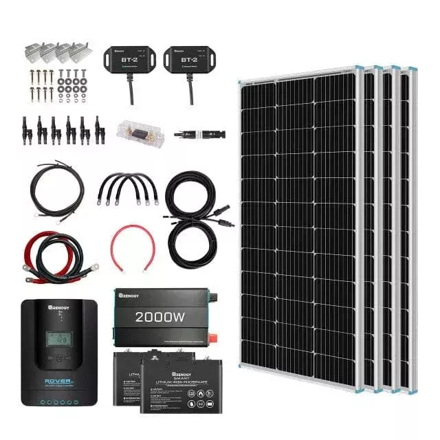 Renogy 400W 12 Volt Complete Solar Kit with Two 100Ah Deep-Cycle AGM / LiFePO4 Batteries (SC)
