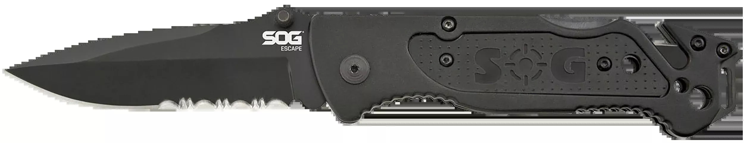 S.O.G Escape Folding Knife 3.4 in Part Serrated Clip Point, Lockback, 9Cr18MoV Steel, Black Aluminum – SOGFF25CP
