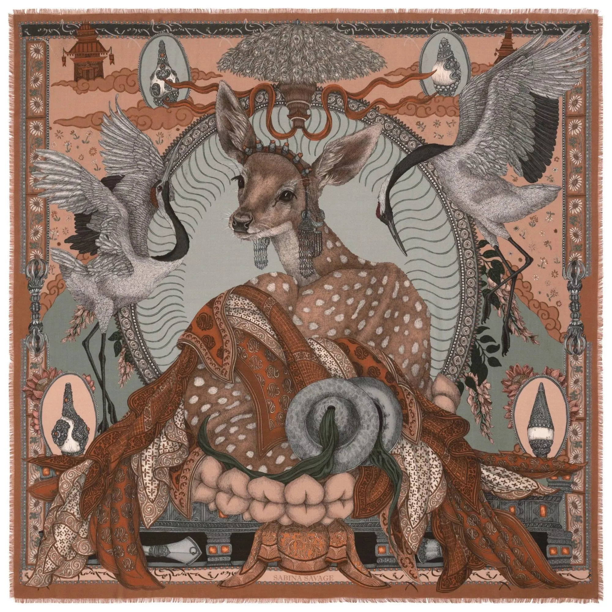 Sabina Savage The Song Deer 53" Wool/Silk Scarf