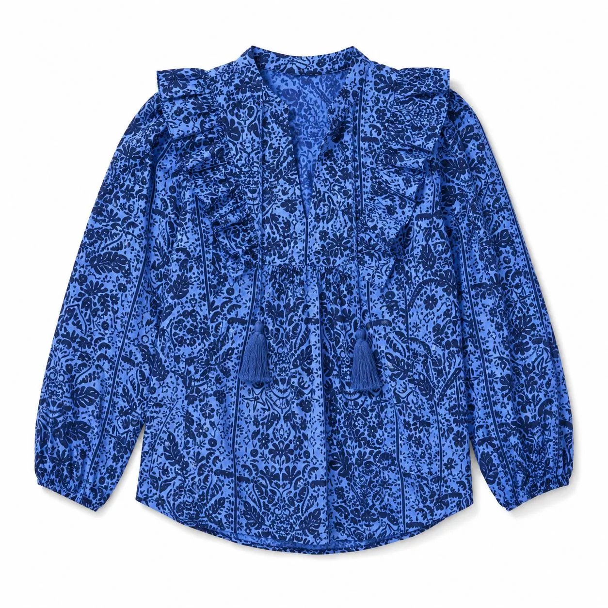 Sail to Sable Ruffle Front Top with Tassels