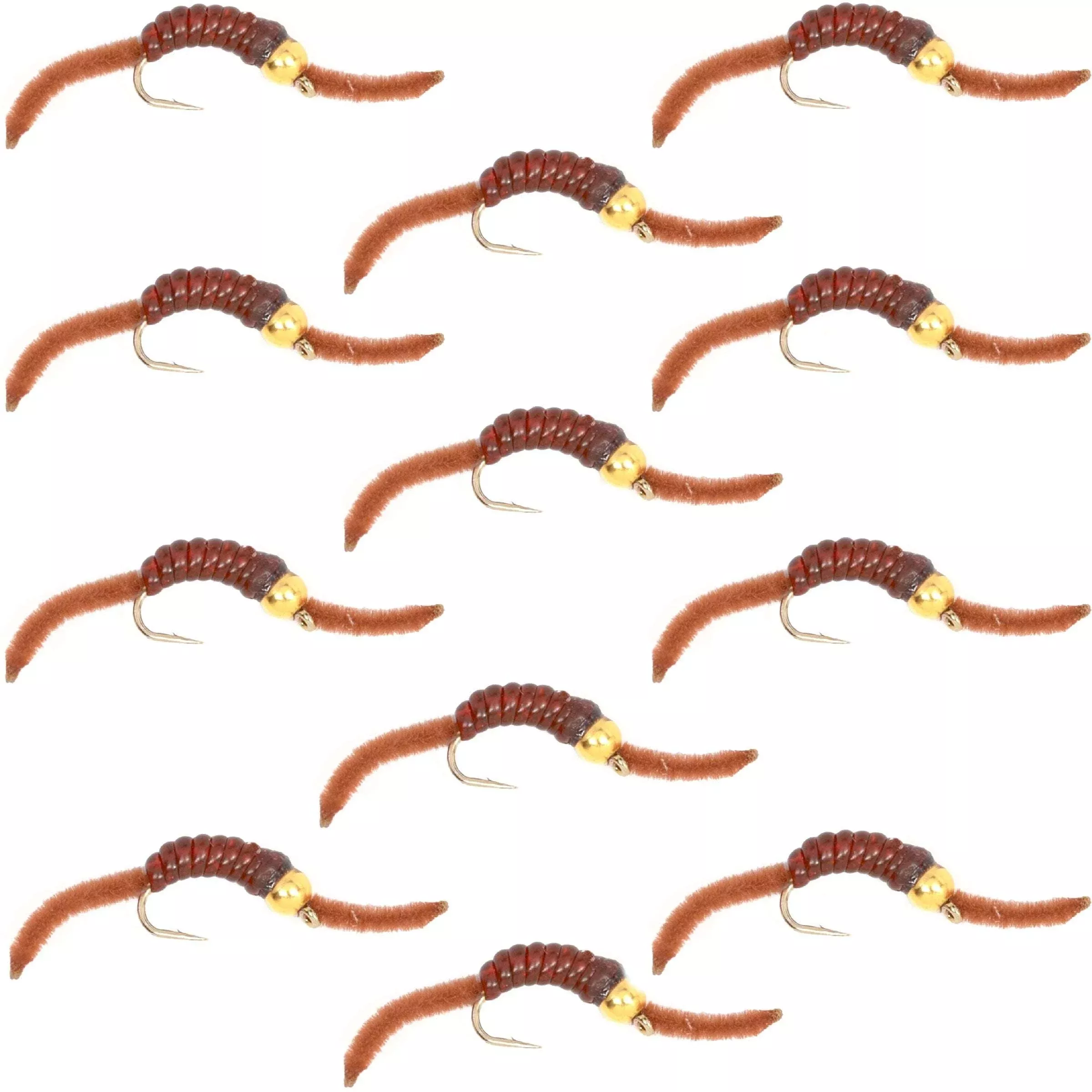 San Juan Bead Head Power Worm Brown V-Rib – 1 Dozen Hook Size 14