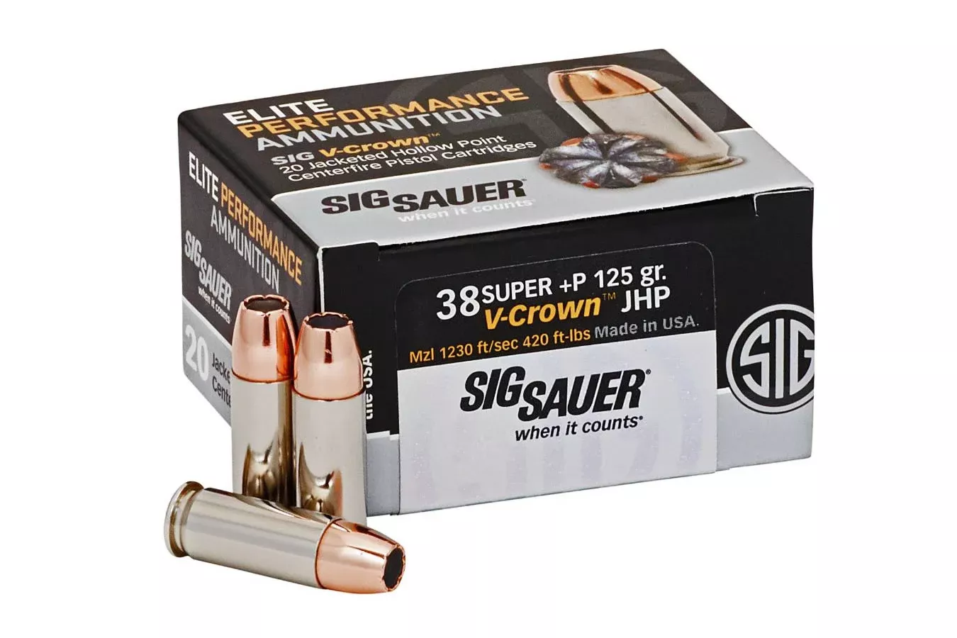 Sig Sauer  38 Super + P 125 gr Elite V-Crown JHP 20/Box