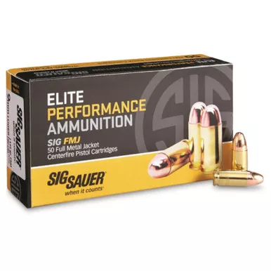 Sig Sauer E9mmB150 Elite Ball 9mm 115 GR FMJ 50 Rounds, E9MMB1-50