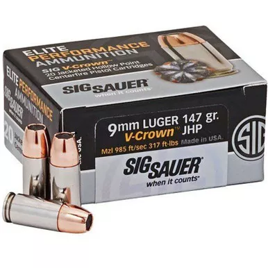 SIG Sauer Elite VCrown 9mm 147 GR JHP 50 Rounds, E9MMA3B-LE-50