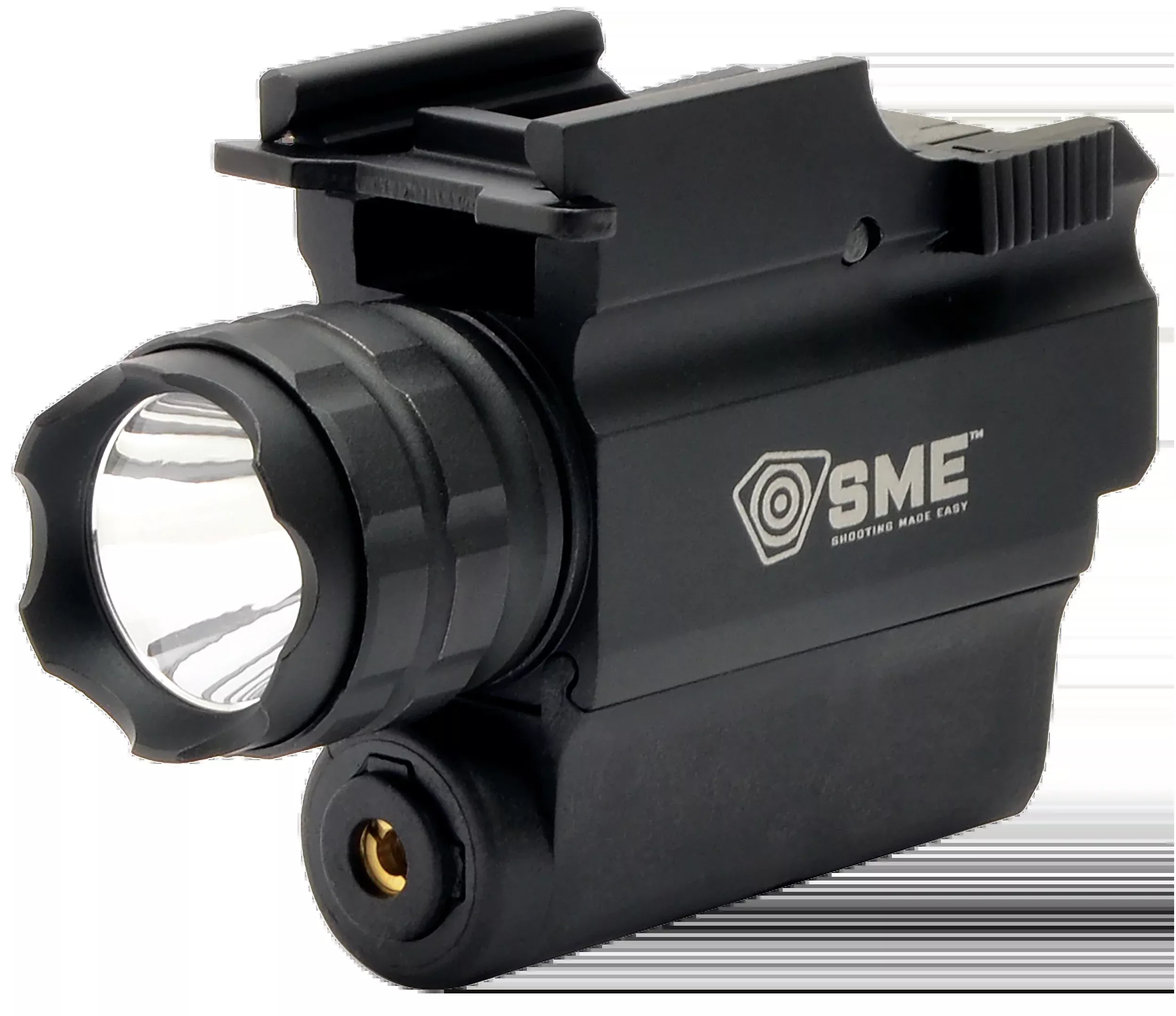 SME Compact Tactical Handgun LED Light with Red Laser, 250 Lumens, IPX4, Spring Clamp – SME-WLLP