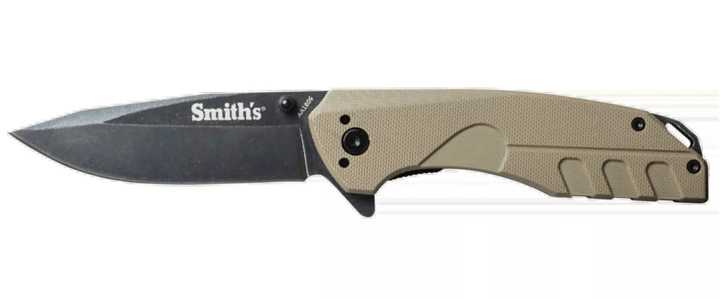 Smiths Products BattlePlan Folding Pocket Knife, 3.35 in Drop Point, Black Stonewash 400 Series Stainless, Tan G-10, 50995