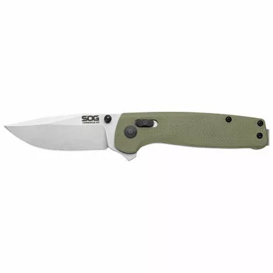 SOG TM1022 Terminus XR Folding Knife 2.95" D2 Clip Point Plain Edge Blade, Olive Drab G10 Handle