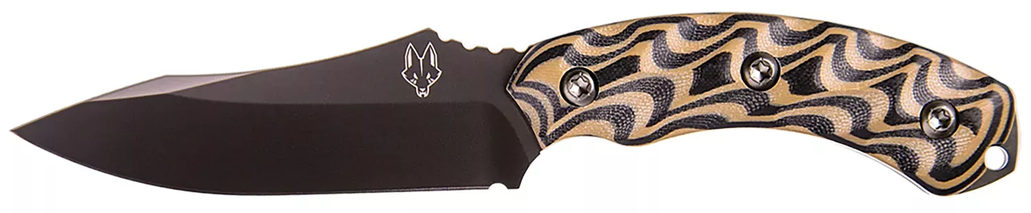 Southern Grind Jackal 4.75" Fixed Drop Point Plain Black PVD 8670 Steel Blade 4.50" Black/Tan G10 3D Milled Handle