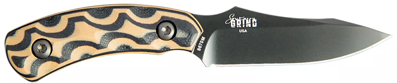 Southern Grind Jackal Pup 2.80" Fixed Drop Point Plain Black PVD 8670 Steel Blade 2.95" Black/Tan G10 3D Milled Handle