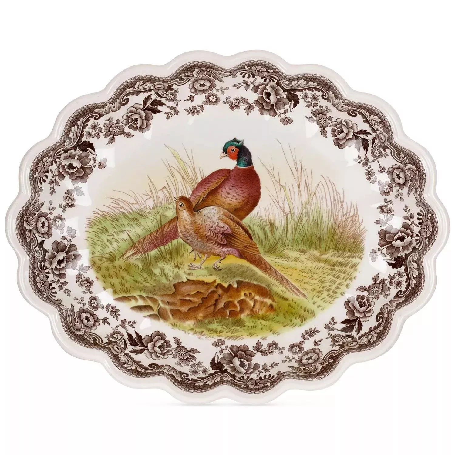 Spode Woodland Oval Fluted Dish - Pheasant 14.5"