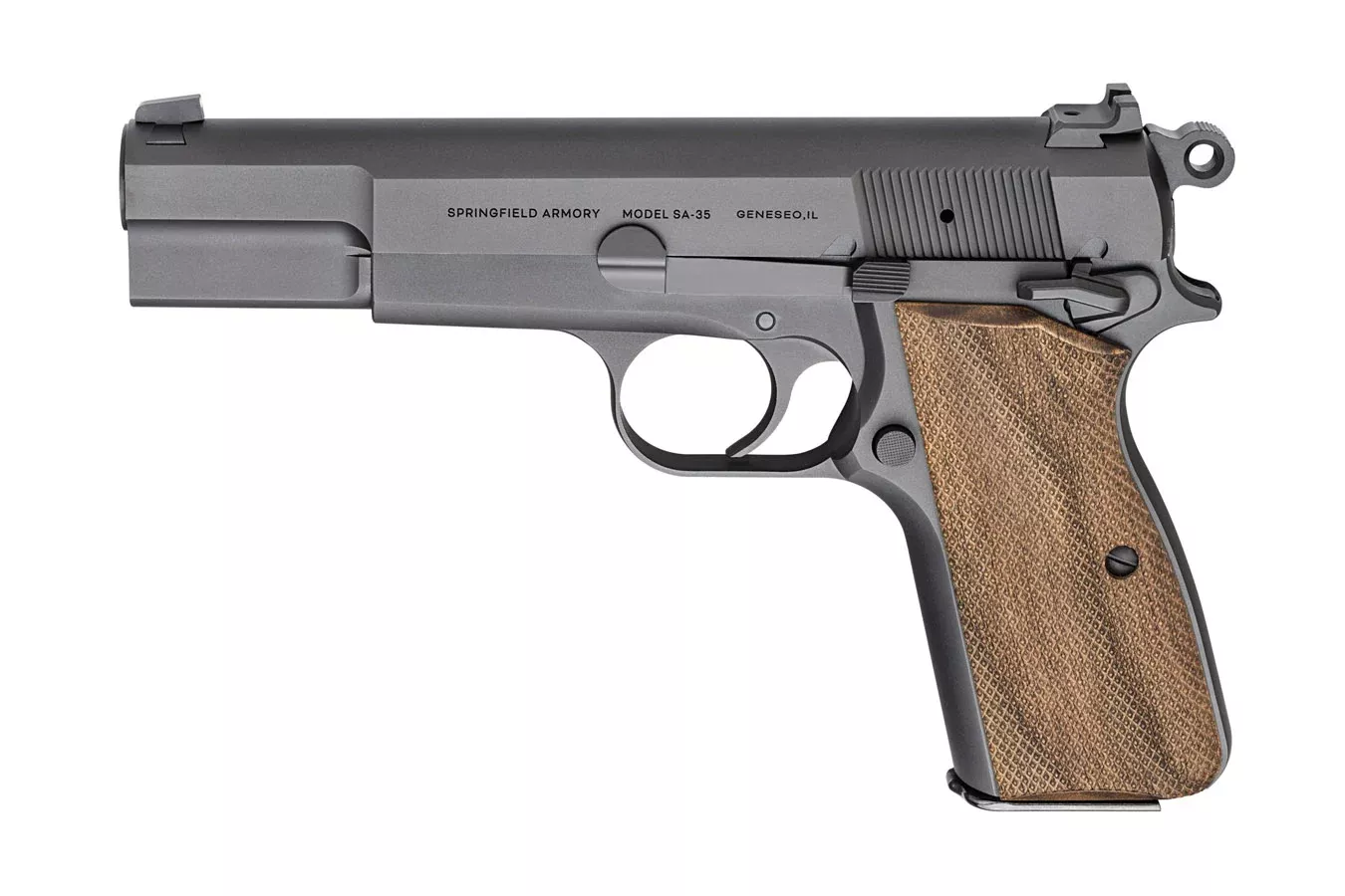 Springfield Model SA-35 9mm Pistol with Walnut Grips and Matte Blued Finish