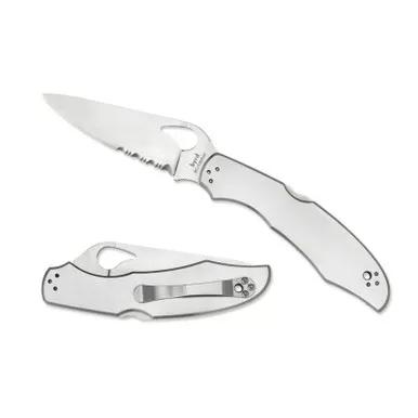 Spyderco BY03PS2 byrd Cara Cara 2 Folding Knife 3.75" 8Cr13MoV Combo Edge Blade, Stainless Steel Handle