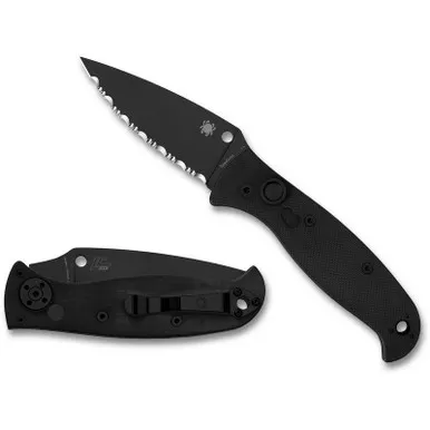 Spyderco C165GSBBK2 Autonomy 2 Automatic Knife 3.50" LC200N Black Serrated Edge Blade, Black G-10 Handle