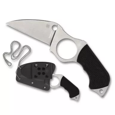 Spyderco FB14P5 Swick 5 Large Fixed Neck Knife 2.73" LC200N Wharncliffe Plain Edge Blade, Black G-10 Handle