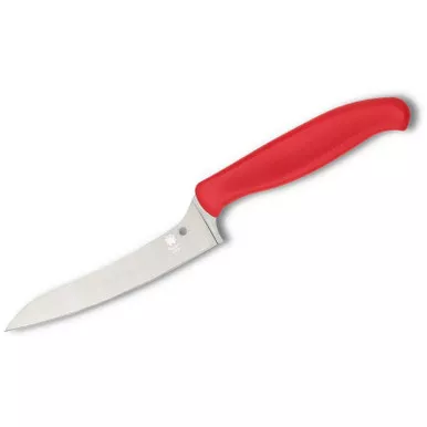 Spyderco K14PRD Kitchen Z-Cut Offset 4.38" CTS-BD1N Pointed Tip Plain Edge Blade, Red Polypropylene Handle