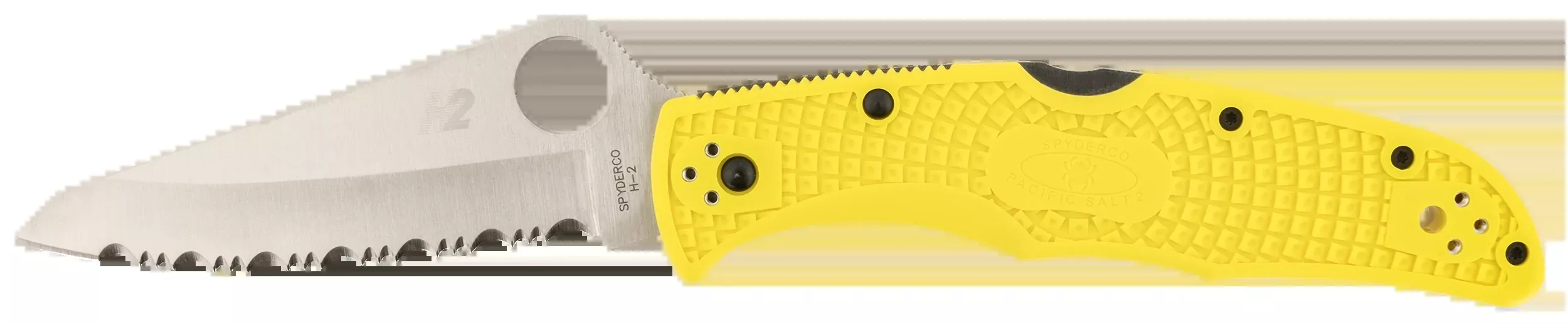 Spyderco Pacific Salt 2 Folding Knife, 3.78 in H2 Serrated Blade, Yellow FRN, Lockback – C91SYL2