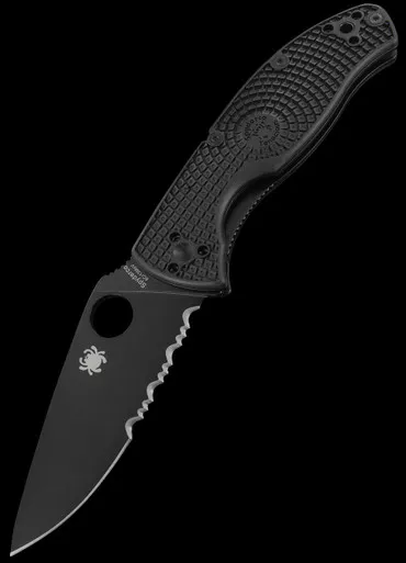 Spyderco Tenacious Lightweight Black Part Serrated Folding Knife