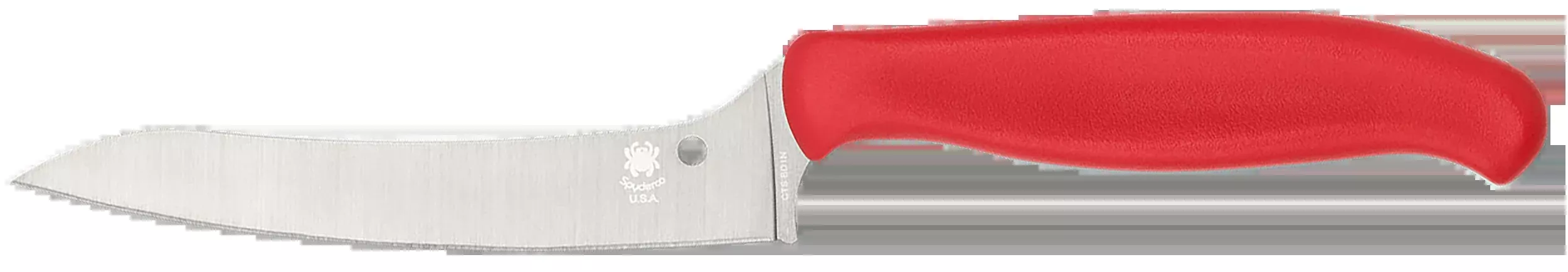 Spyderco Z-Cut Offset Kitchen Knife, Pointed 4.40 in Plain CTS BD1N Steel, Red Handle – K14PRD
