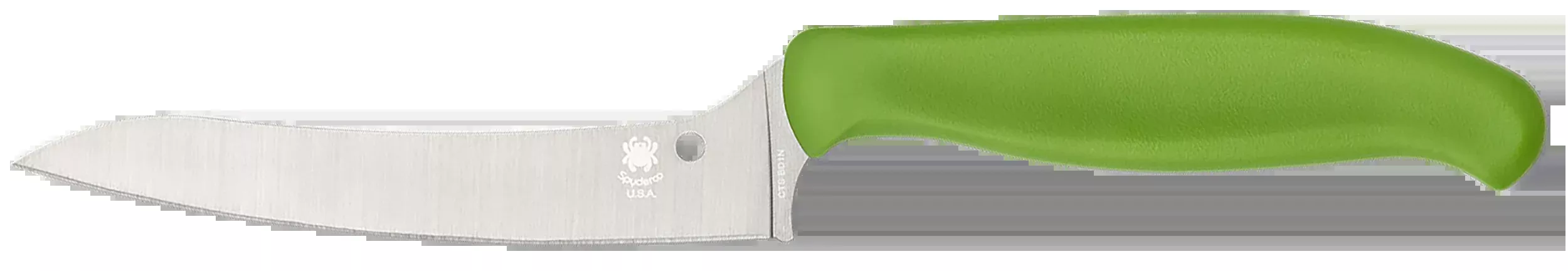 Spyderco Z-Cut Offset Kitchen Knife, Pointed CTS BD1N, Stonewashed, Green Handle – K14PGN