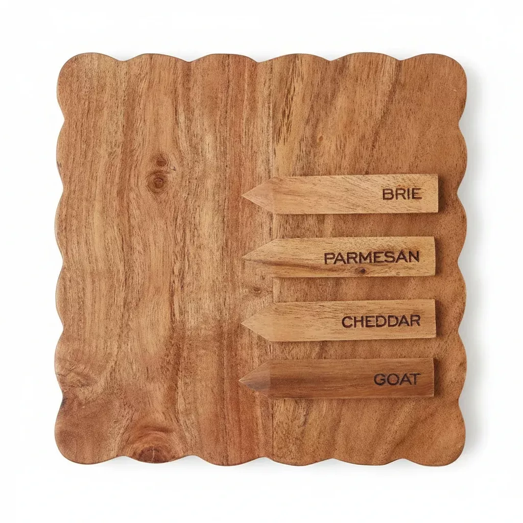 Square Scalloped Cheese Board with Cheese Markers