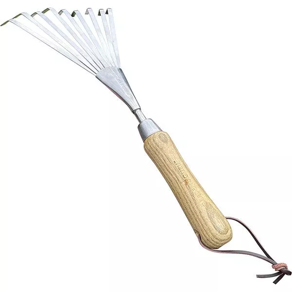 Stainless Steel Garden Hand Rake (classic wood handle)