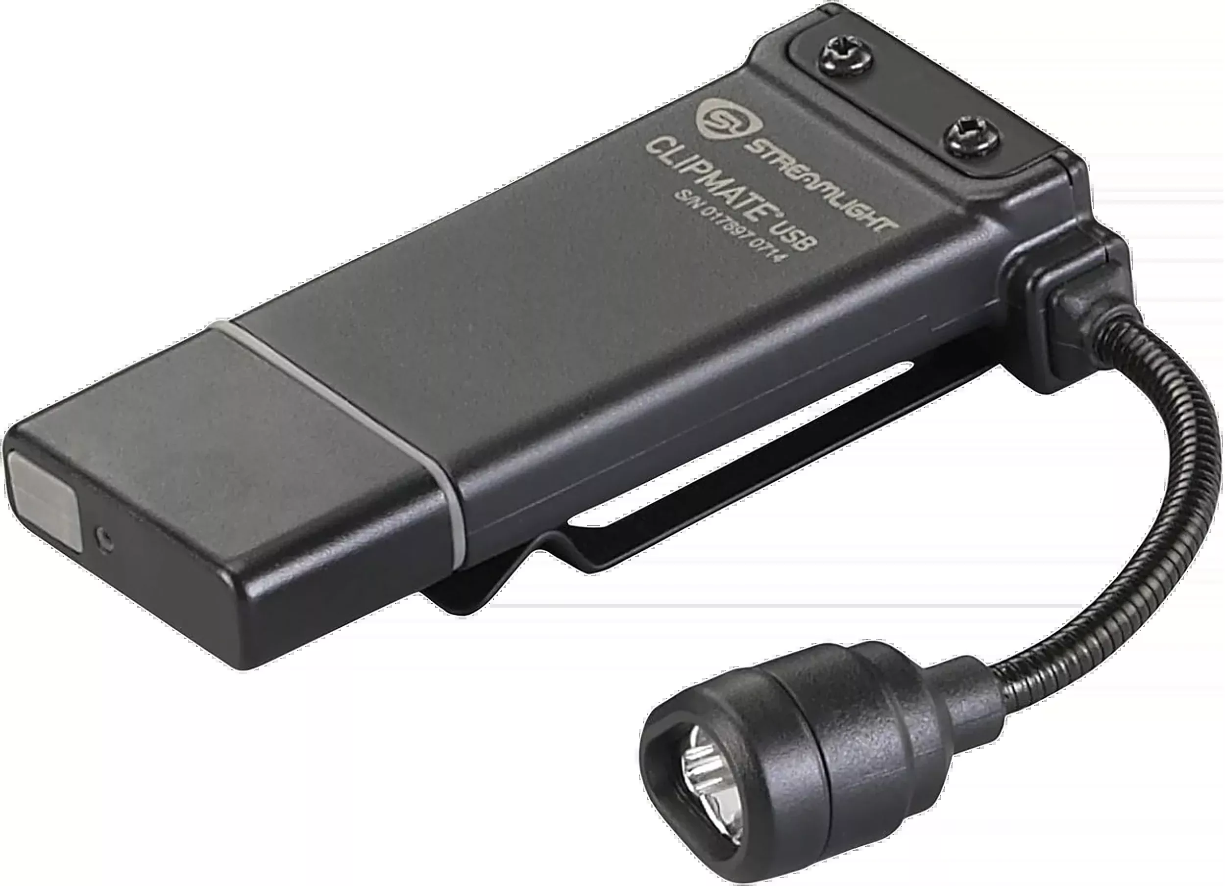 Streamlight ClipMate USB Rechargeable Clip-On Light, White/Red LED, 70 Lumens Max, Black – 61126