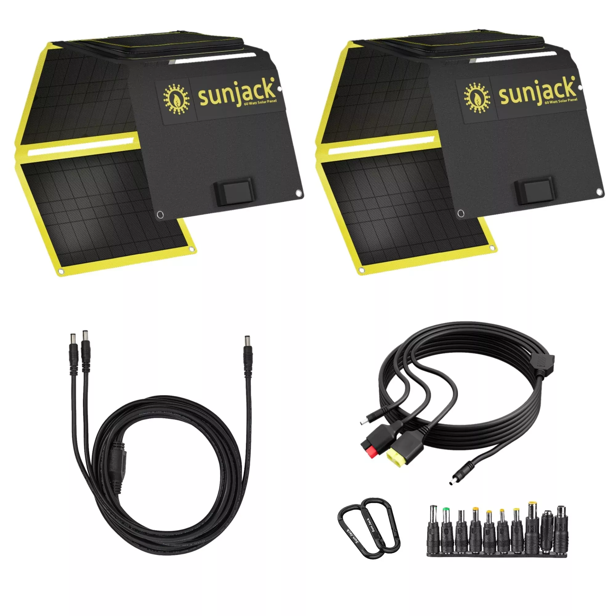 SunJack 120 Watt Solar Kit – Includes Two 60 Watt Foldable Solar Panels with Parallel Adapter Cable – OLD