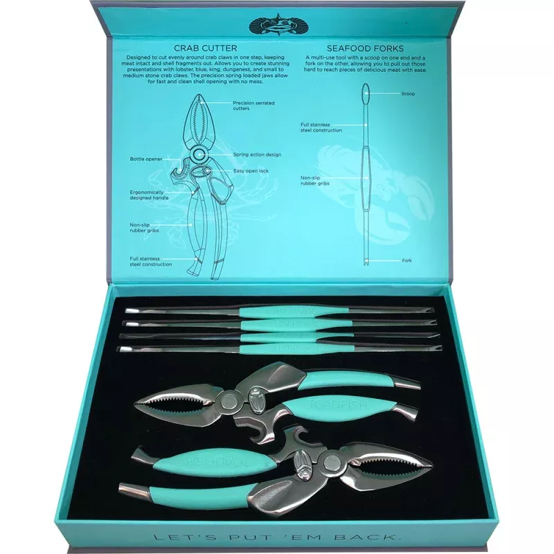 Toadfish Crab/Lobster Tool Set – 2 Shell Cutters4 Seafood Forks
