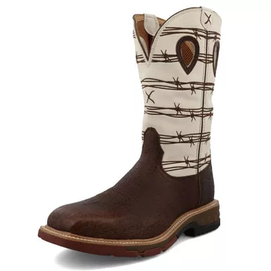 TWISTED X Men's 12in Alloy Toe Brown Elephant Print/Bone Western Work Boots (MXBA006)