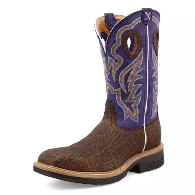 TWISTED X Mens Lite Cowboy Pull On 12in Brown/Purple Western Work Boot (MLCA006)