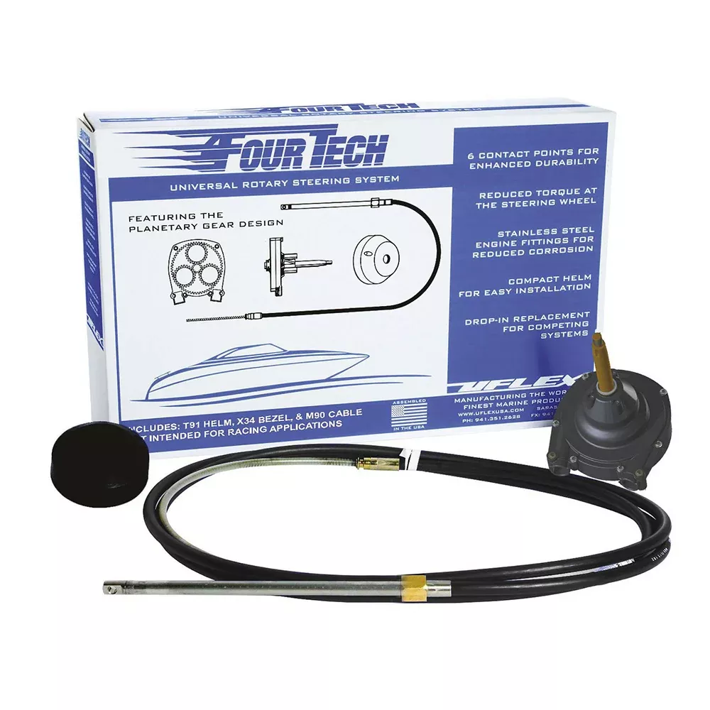 Uflex Fourtech 7 Black Mach Rotary Steering System w/Helm, BezelCable [FOURTECHBLK07]