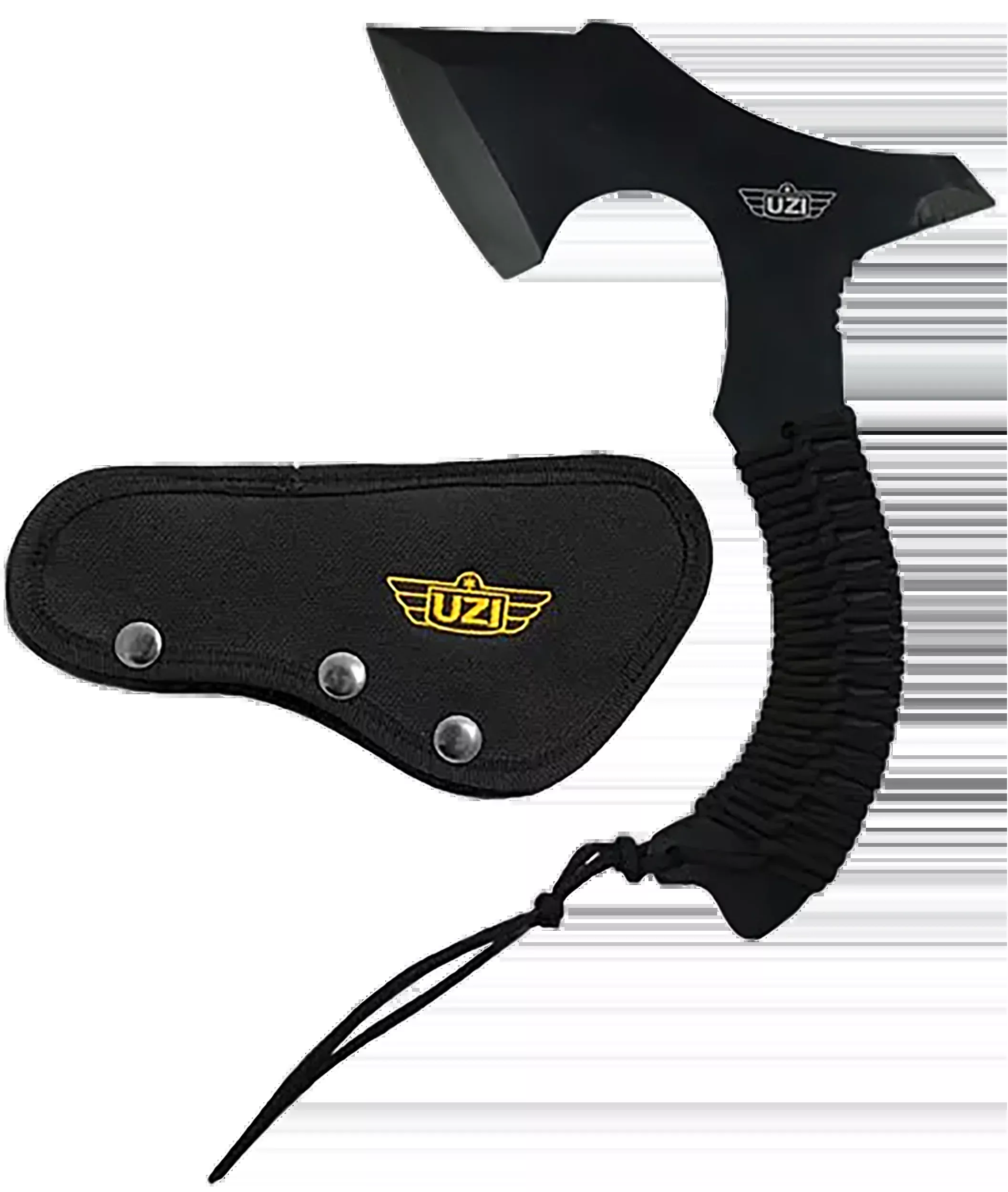 Uzi Accessories Throwing Axe – 7″ Double-Edged Full-Tang Stainless, Paracord Handle, Kydex Sheath – UZKAXE5