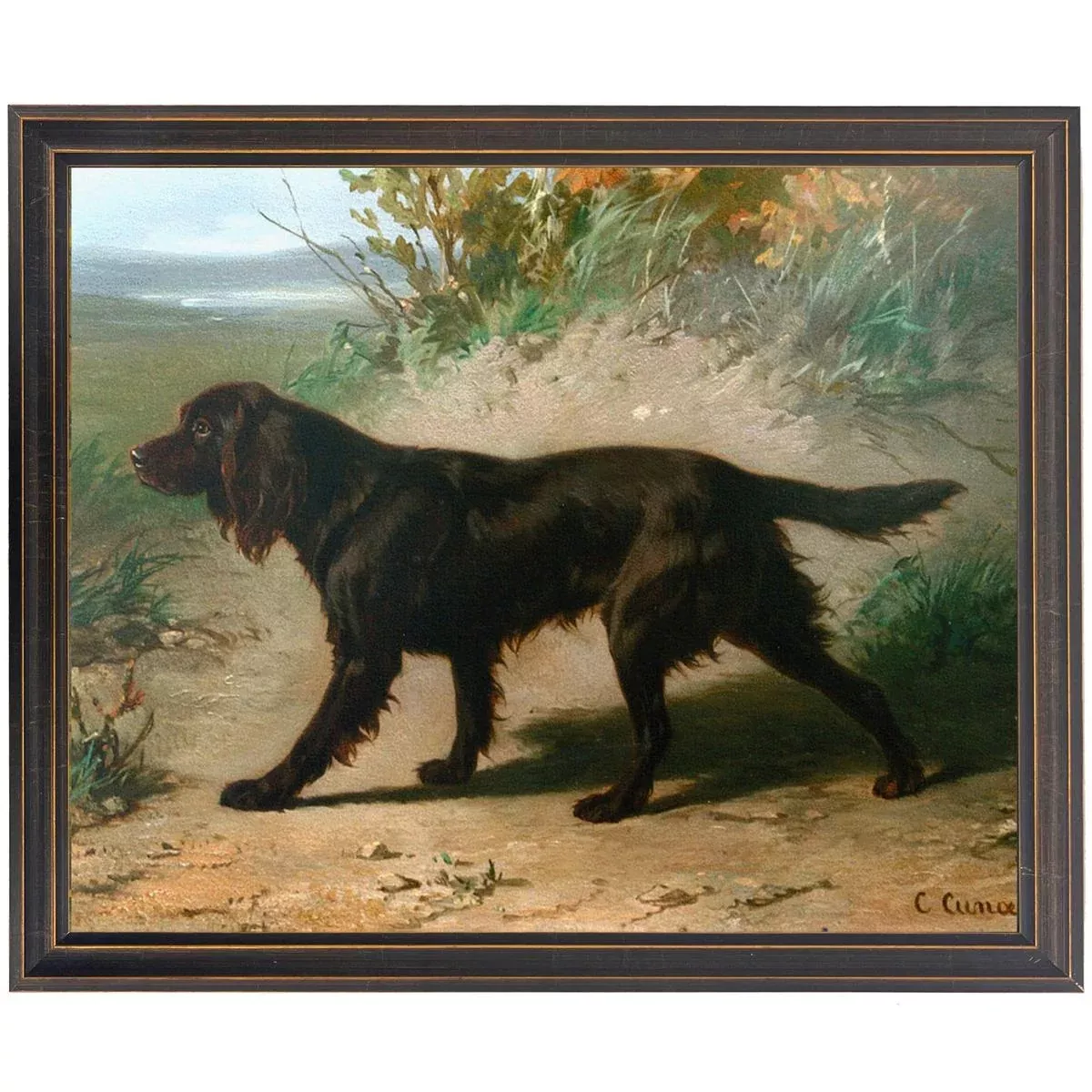 Vintage Hunting Dogs Framed Oil Reproduction