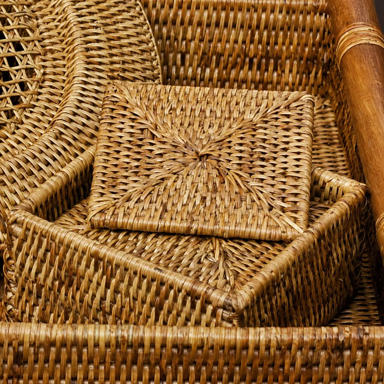Wicker 7 pc. Square Coaster Set