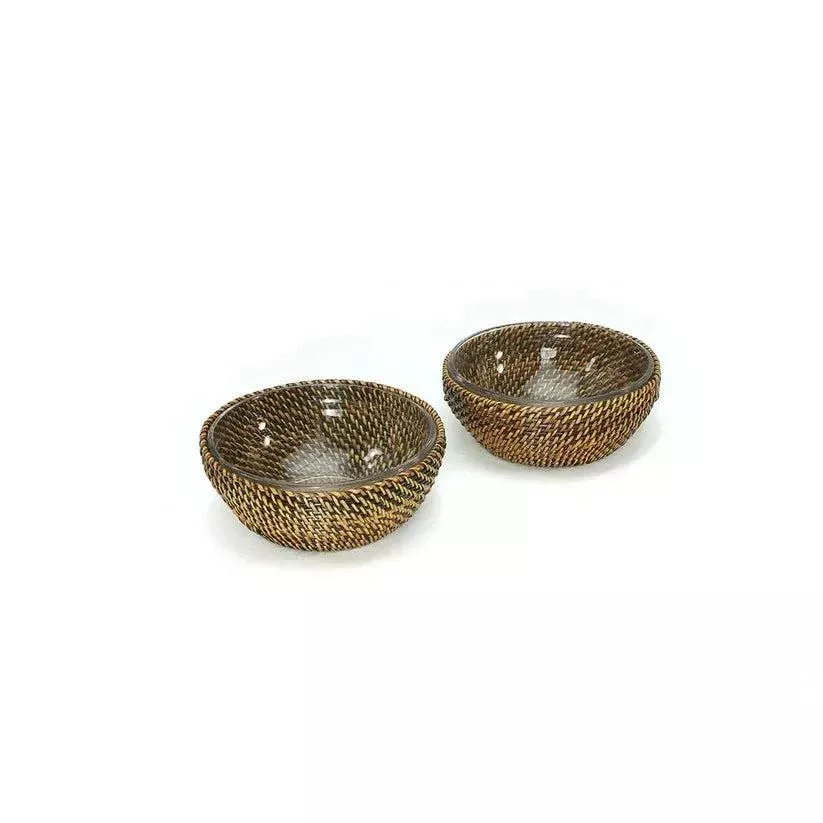 Wicker Round Bowl with Crescent Glass