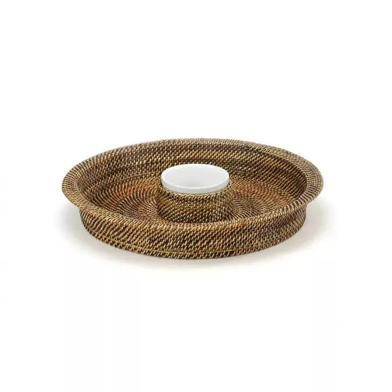 Wicker Round Chip & Dip Tray