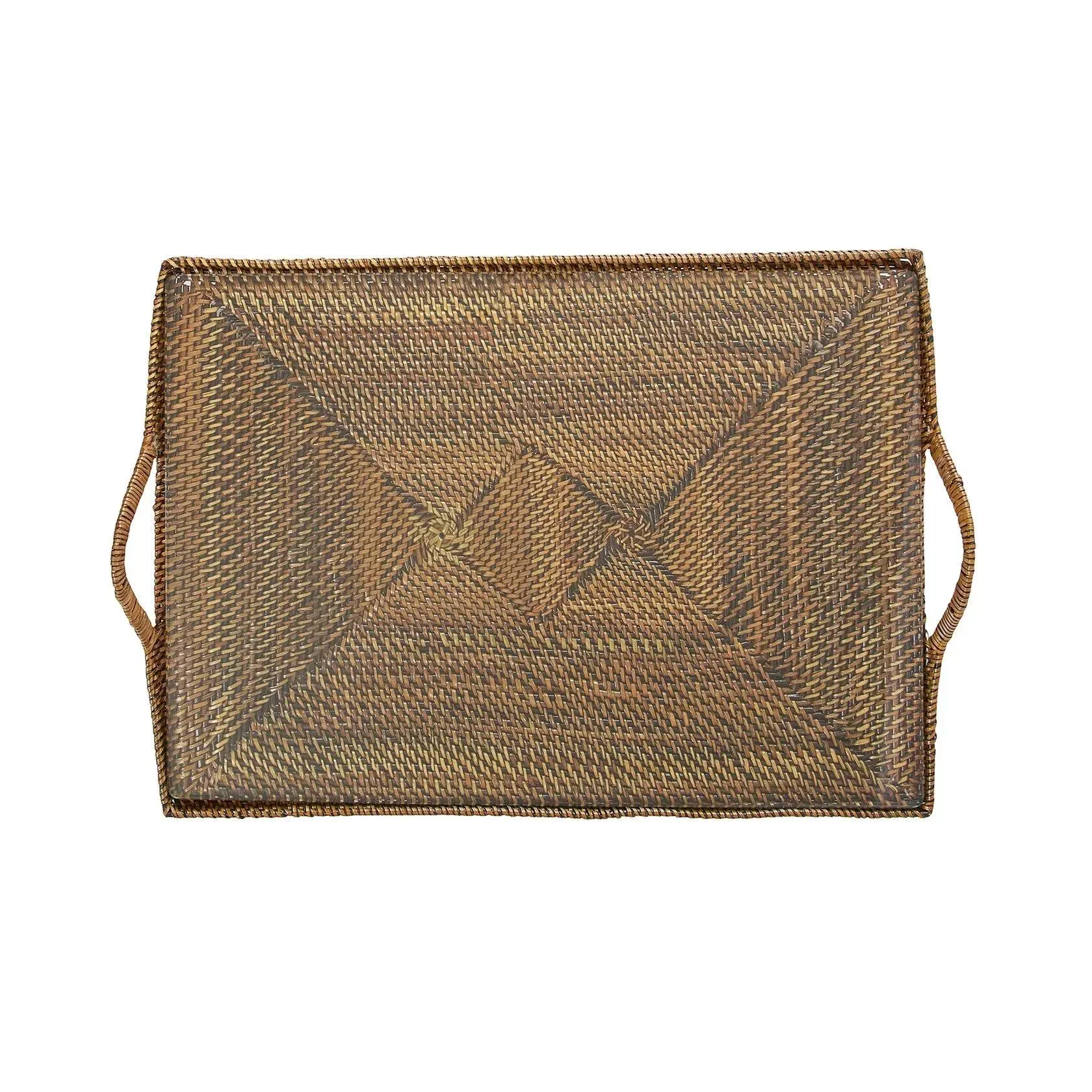 Wicker Serving Ware Rectangular Tray with Glass Bottom
