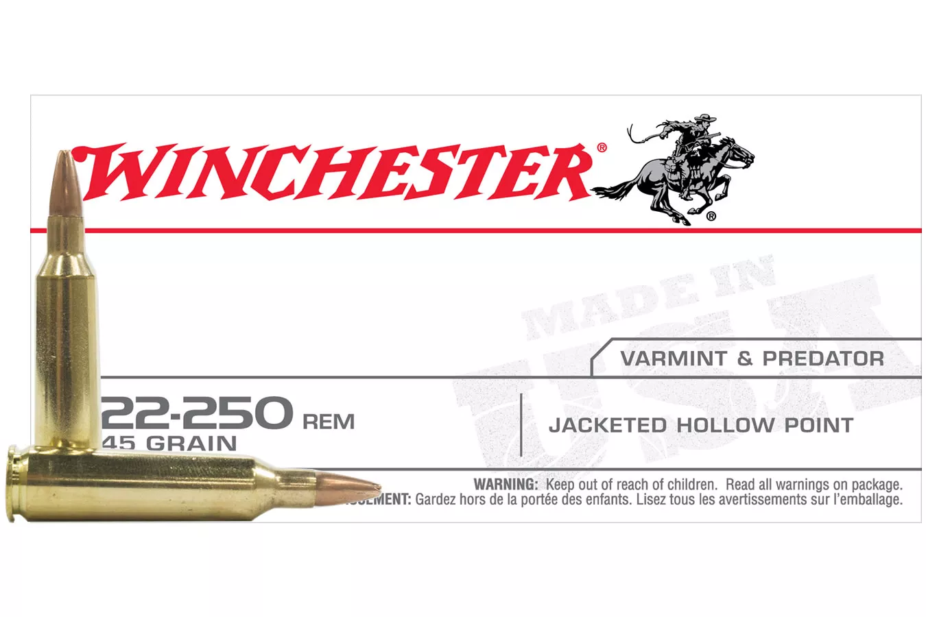 Winchester 22-250 Rem 45 gr JHP 40/Box
